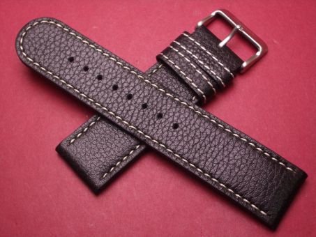 Leder-Armband, Kalbsleder, 24mm im Verlauf auf 24mm, Farbe: schwarz mit heller Naht 