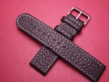 Leder-Armband, Kalbsleder, 22mm , Farbe: schwarz mit weißer Naht 