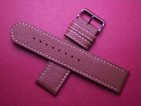 Leder-Armband, Kalbsleder, 24mm im Verlauf auf 24mm, Farbe: braun mit weißer Naht 