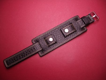 Leder-Armband, Kalbsleder, 20mm, mit Unterlage Farbe: schwarz mit weißer Naht 