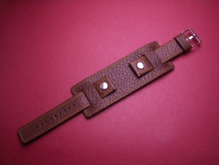 Leder-Armband, Kalbsleder, 20mm, mit Unterlage Farbe: braun mit heller Naht 