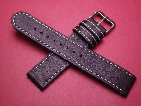 Leder-Armband, Kalbsleder, 20mm, Farbe: schwarz mit weißer Naht 