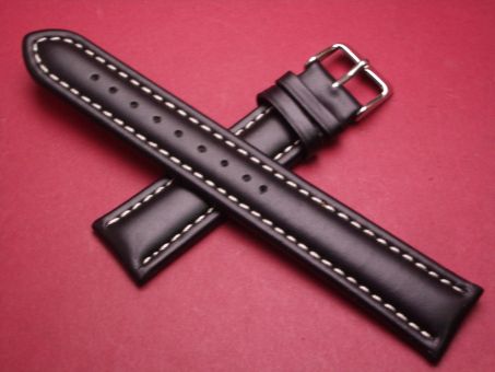 Leder-Armband, Kalbsleder, 20mm im Verlauf auf 18mm, Farbe: schwarz mit weißer Naht, XL-Länge 