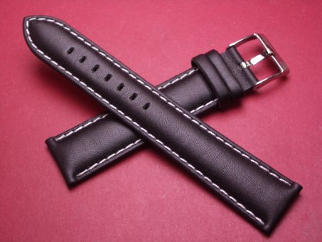 Leder-Armband, Kalbsleder, 20mm im Verlauf auf 18mm, Farbe: schwarz mit weißer Naht 
