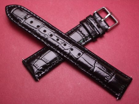 Leder-Armband, Kalbsleder mit Krokoprägung, 20mm im Verlauf auf 18mm, Farbe: schwarz glänzend 