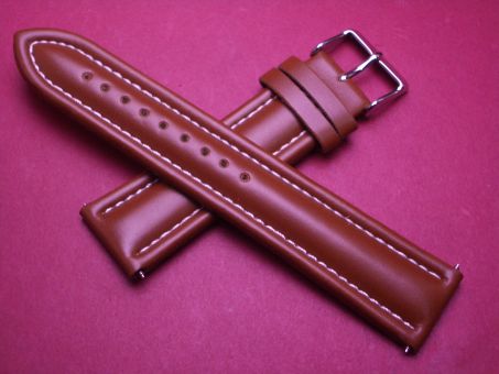 Leder-Armband, Kalbsleder, 22mm im Verlauf auf 20mm, Farbe: braun mit weißer Naht 