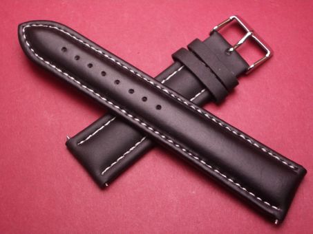 Leder-Armband, Kalbsleder, 22mm im Verlauf auf 20mm, Farbe: schwarz mit weißer Naht 