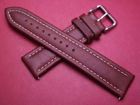 Leder-Armband, Kalbsleder, 22mm im Verlauf auf 20mm, Farbe: rot-braun mit weißer Naht 