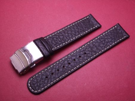 Leder-Armband, 20mm, Farbe: schwarz mit weißer Naht, mit Faltschließe 