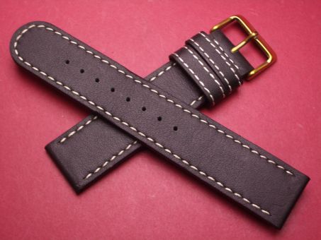 Leder-Armband, Kalbsleder, 22mm, Farbe: schwarz mit weißer Naht 