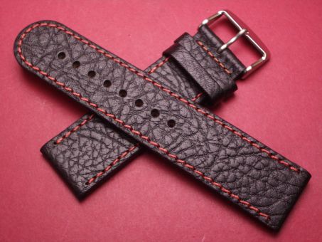 Leder-Armband, Kalbsleder, 24mm, Farbe: schwarz mit roter Naht 