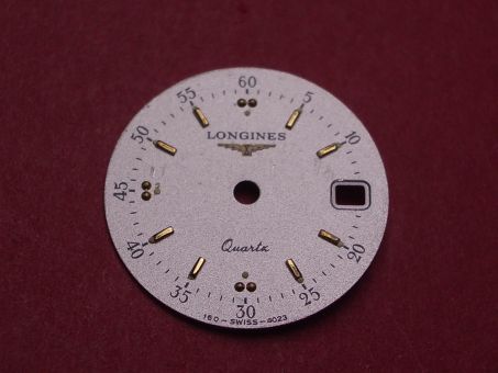 Longines Zifferblatt, Ø 19,46mm, silber mit goldfarbenen Inlays, leicht beschädigt 