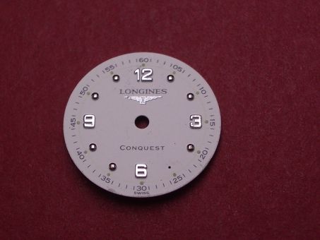 Longines Zifferblatt, Ø 16,5mm, weiß mit silberfarbenen Inlays 