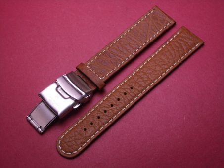 Leder-Armband, 20mm, Farbe: braun mit weißer Naht, mit Sicherheitsfaltschließe 