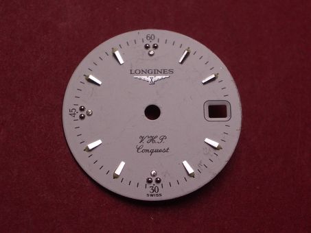 Longines Zifferblatt, Ø 19,5mm, weiß mit silberfarbenen Inlays 