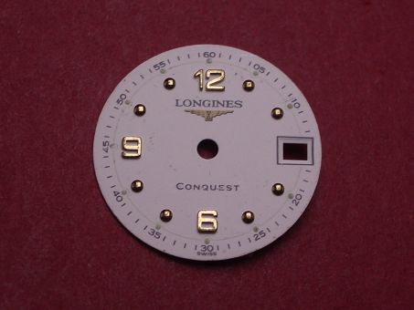 Longines Zifferblatt, Ø 18,4mm, weiß mit goldfarbenen Inlays 