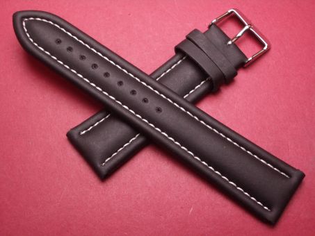 Leder-Armband, Kalbsleder, 22mm im Verlauf auf 20mm, Farbe: schwarz mit weißer Naht 