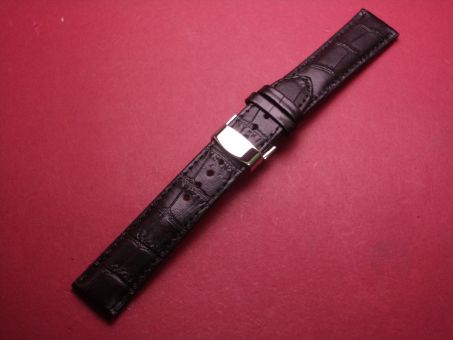 Leder-Armband, mit Krokoprägung, 20mm im Verlauf auf 18mm, Farbe: schwarz, mit Faltschließe 