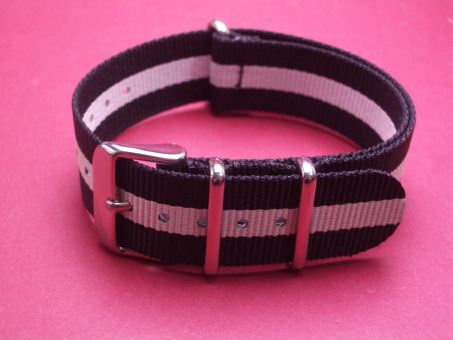 Nato-Armband, Nylonband, Durchzugsband 20mm, Farbe: schwarz-weiß gestreift 