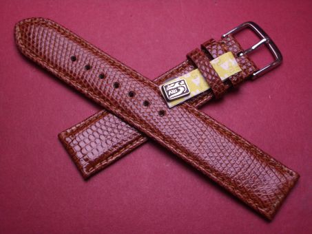 Leder-Armband, Eidechse, 19mm im Verlauf auf 18mm, Farbe: braun glänzend 