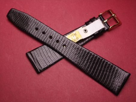 Leder-Armband, Eidechse, 19mm im Verlauf auf 14mm, Farbe: schwarz glänzend 
