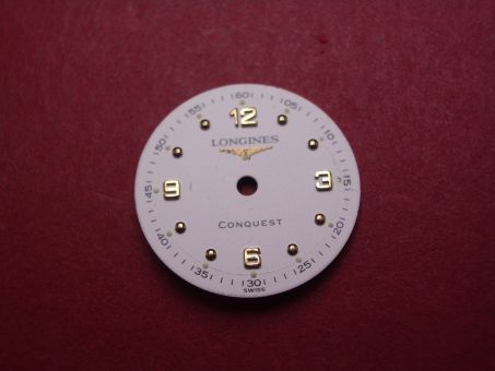 Longines Zifferblatt, Ø 16,5mm, weiß mit goldfarbenen Inlays, leicht beschädigt 