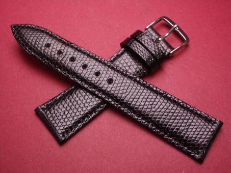 Leder-Armband, Eidechse, 22mm im Verlauf auf 18mm, Farbe: schwarz glänzend 