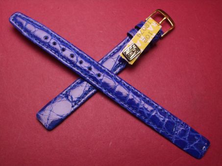 Leder-Armband, Krokodil, 12mm, für feste Stege, Farbe: blau glänzend 