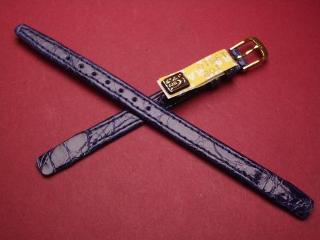 Leder-Armband, Krokodil, 8mm, für feste Stege, Farbe: blau glänzend 