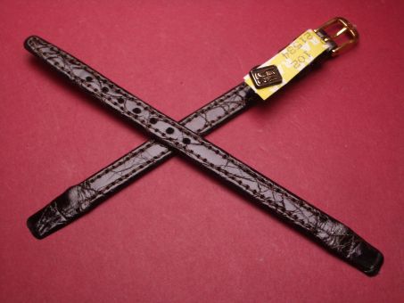 Leder-Armband, Krokodil, 8mm, für feste Stege, Farbe: dunkelbraun glänzend 