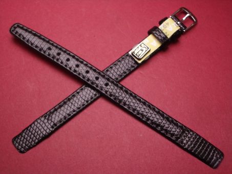 Leder-Armband, Eidechse, 10mm, für feste Stege, Farbe: schwarz 