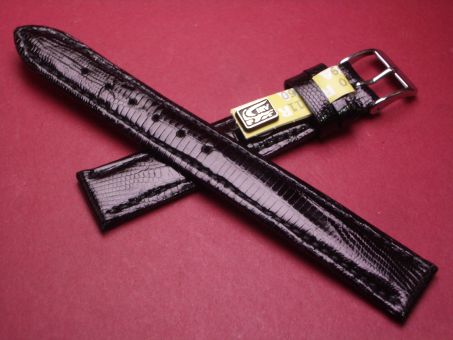 Leder-Armband, Eidechse, 15mm im Verlauf auf 14mm, Farbe: schwarz glänzend 