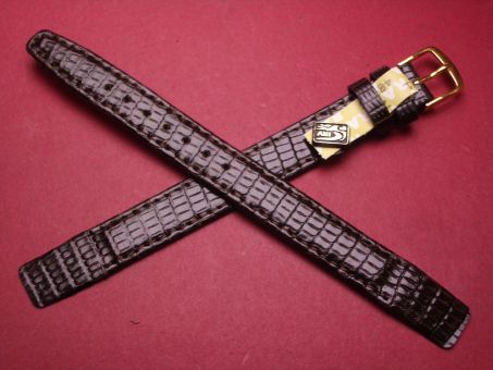 Leder-Armband, Eidechse, 12mm, für feste Stege, Farbe: dunkelbraun, XL-Länge 