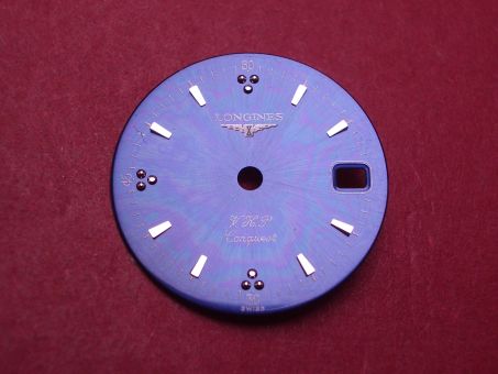 Longines Zifferblatt, Ø 19,5mm, blau mit silberfarbenen Inlays 