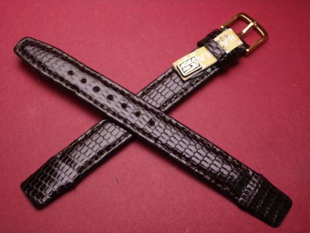 Leder-Armband, Eidechse, 14mm, für feste Stege, Farbe: dunkelbraun glänzend, XL-Länge 
