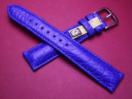 Louisiana Krokodil-Leder-Armband, 18mm im Verlauf auf 16mm, Farbe: blau 