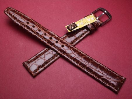 Louisiana Krokodil-Leder-Armband, 16mm im Verlauf auf 14mm, Farbe: braun glänzend, XL-Länge 