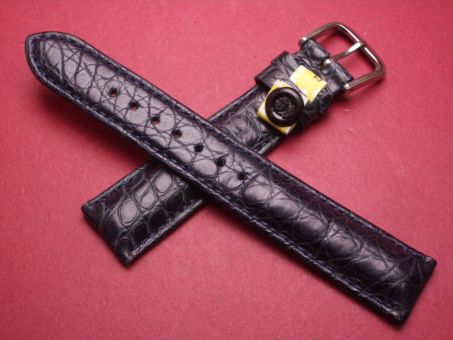 Louisiana Krokodil-Leder-Armband, 18mm im Verlauf auf 16mm, Farbe: dunkelblau matt 