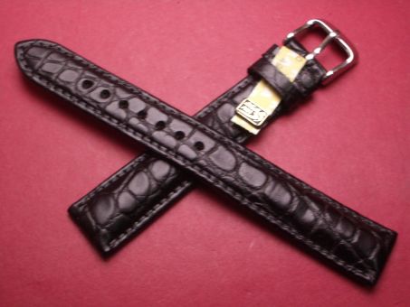 Louisiana Krokodil-Leder-Armband, 18mm im Verlauf auf 16mm, Farbe: schwarz matt, XL-Länge 