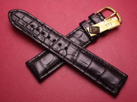 Louisiana Krokodil-Leder-Armband, 20mm im Verlauf auf 18mm, signiert: Glashütte, Farbe: schwarz 