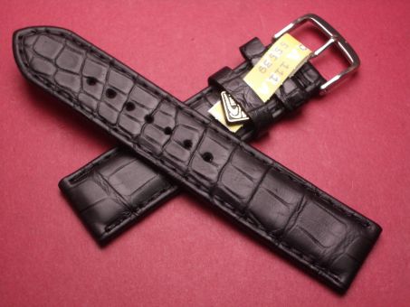 Louisiana Krokodil-Leder-Armband, 19mm im Verlauf auf 18mm, Farbe: schwarz matt, XS-Länge 