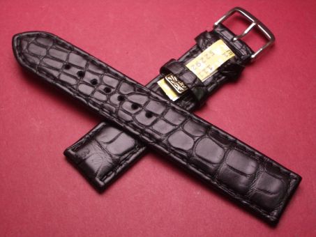 Louisiana Krokodil-Leder-Armband, 19mm im Verlauf auf 18mm, Farbe: schwarz matt 