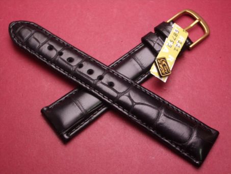 Louisiana Krokodil-Leder-Armband, 20mm im Verlauf auf 16mm, signiert: Glashütte, Farbe: schwarz 