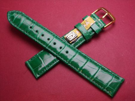 Louisiana Krokodil-Leder-Armband, 18mm im Verlauf auf 16mm, Farbe: froschgrün glänzend 