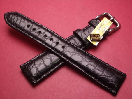 Louisiana Krokodil-Leder-Armband, signiert Glashütte 19mm im Verlauf auf 16mm, Farbe: schwarz 