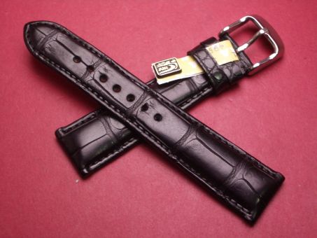 Louisiana Krokodil-Leder-Armband, 19mm im Verlauf auf 16mm, Farbe: schwarz 