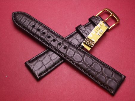 Louisiana Krokodil-Leder-Armband, 19mm im Verlauf auf 16mm, signiert: Glashütte, Farbe: schwarz 