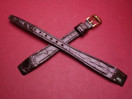 Hirsch Uhren-Armband, Krokoleder, 12mm im Verlauf auf 8mm, für feste Stege, Farbe: dunkelbraun glänzend 