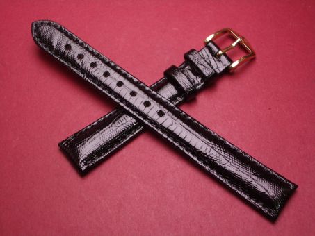 Hirsch Uhren-Armband, Eidechsenleder, 14mm im Verlauf auf 12mm, Farbe: schwarz glänzend 
