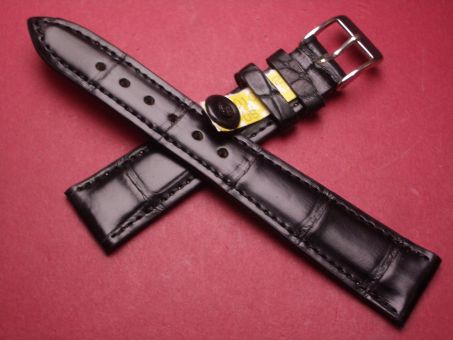 Louisiana Krokodil-Leder-Armband, 18mm im Verlauf auf 14mm, Farbe: schwarz 